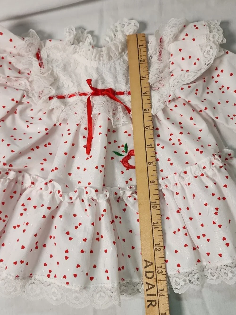 Cradle Togs Infant Baby Girl Dress White Red Heart Strawberry Lace Ruffle 3-6M